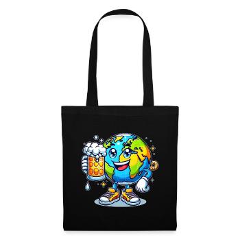 Globe with beer comic style funny motif - Tote Bag - black - Front