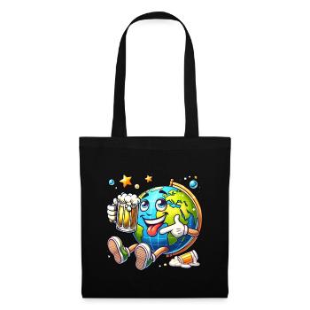 Globe with beer comic style funny motif - Tote Bag - black - Front