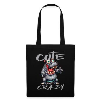 Cute but Crazy Hippo Comic Style Funny Motif - Tote Bag - black - Front