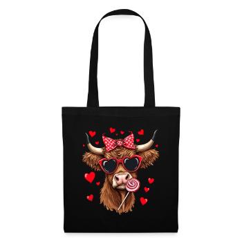 Vache Ecossais Highland Bovins Lolly Saint Valentin - Sac en tissu - noir - Devant