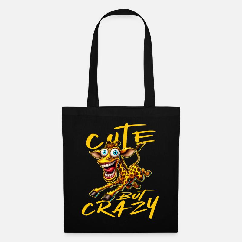 Cute but Crazy Giraffe Comic Style Funny Motif - Tote Bag - black