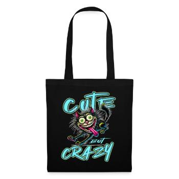 Cute but Crazy Katze Comic Stil lustiges Motiv - Stoffbeutel - Schwarz - Vorne