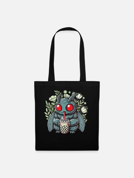 Funny Mothman with Bubble Tea - Stoffbeutel - Schwarz