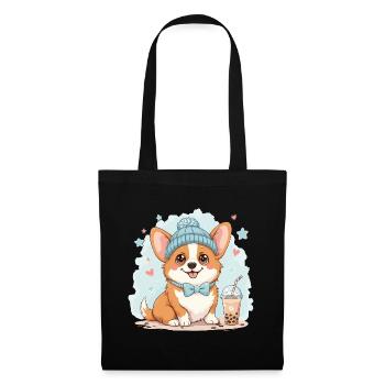 Bubble Tea Corgi Chien Bonnet Propriétaire de Chien Drôle - Sac en tissu - noir - Devant