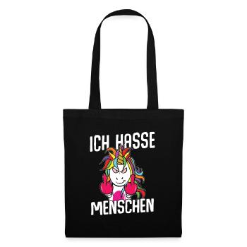 Unicorn Ich hasse Menschen - Stoffbeutel - Schwarz - Vorne
