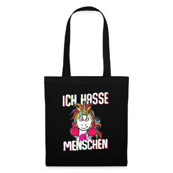 Unicorn Ich hasse Menschen I - Stoffbeutel - Schwarz - Vorne