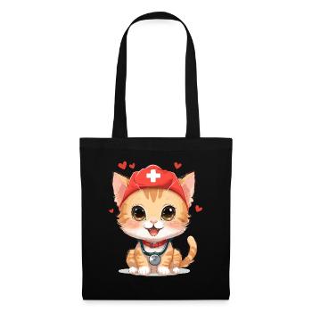 Cat Nurse Meow Heart Valentine's Day Cute - Tote Bag - black - Front