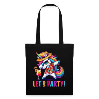 Party Outfit, Partyurlaub, Einhorn, Let's Party - Stoffbeutel - Schwarz - Vorne