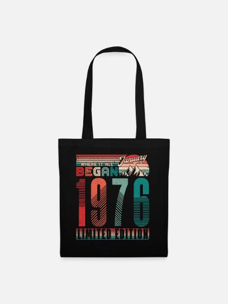 Geburtstag 1976 Jahrgang Januar Retro Geschenk - Stoffbeutel - Schwarz
