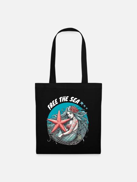Libérez la mer Sirène Étoile de mer Environnement Nature - Sac en tissu - noir