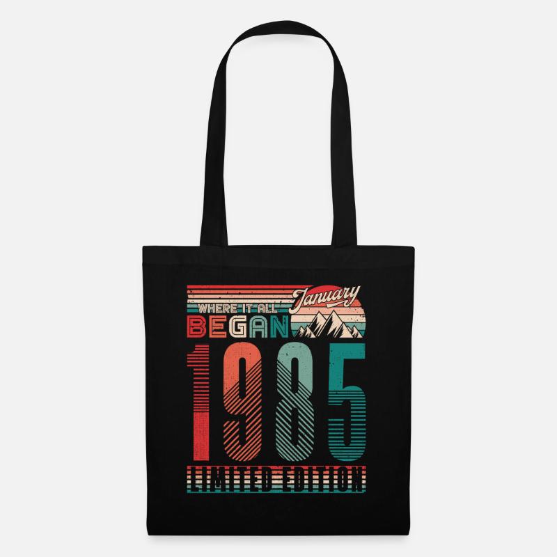 Geburtstag 1985 Jahrgang Januar Retro Geschenk - Stoffbeutel - Schwarz