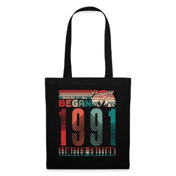 Anniversaire 1991 Vintage Janvier Rétro Cadeau - Sac en tissu - noir - Devant