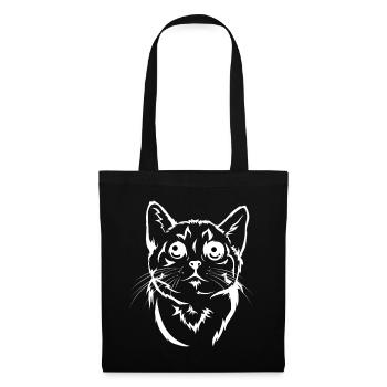 Chat de dessin animé drôle - Look fou - Sac en tissu - noir - Devant