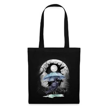 Halloween, oiseau, corbeau, corbeau, corbeau, forêt, lune - Sac en tissu - noir - Devant