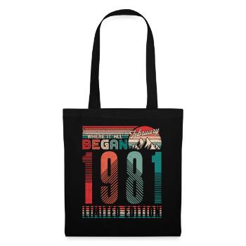 Anniversaire 1981 Vintage Février Cadeau Rétro - Sac en tissu - noir - Devant