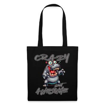 Crazy but Awesome Nilpferd Comic Stil - Stoffbeutel - Schwarz - Vorne