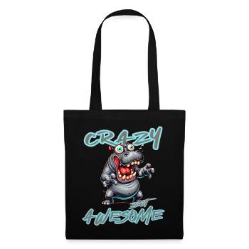 Crazy but Awesome Nilpferd Comic Stil - Stoffbeutel - Schwarz - Vorne