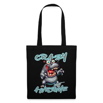 Crazy but Awesome Nilpferd Comic Stil - Stoffbeutel - Schwarz - Vorne