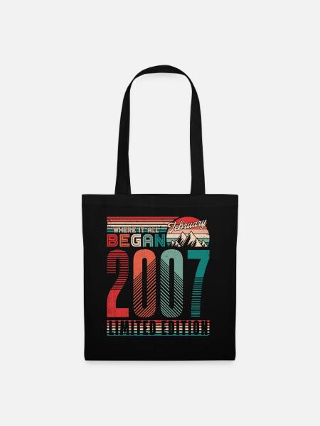 Geburtstag 2007 Jahrgang Februar Retro Geschenk - Stoffbeutel - Schwarz