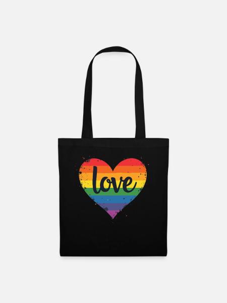 Pride Love Herz LGBTQ Regenbogen Herz Pride Gay - Stoffbeutel - Schwarz