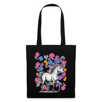 Unicorn Horse Flowers Spring Flower - Tote Bag - black - Front