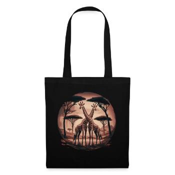 Deux girafes – Art safari surréaliste - Sac en tissu - noir - Devant