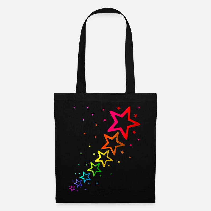 bunte Sterne Regenbogenfarben - Stoffbeutel - Schwarz