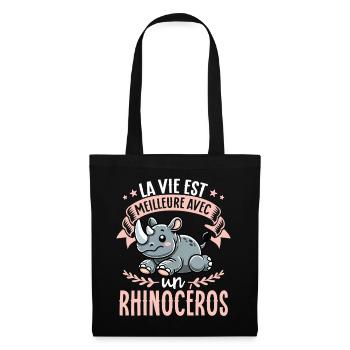 La vie est meilleure avec un rhinoceros - süßes - Stoffbeutel - Schwarz - Vorne