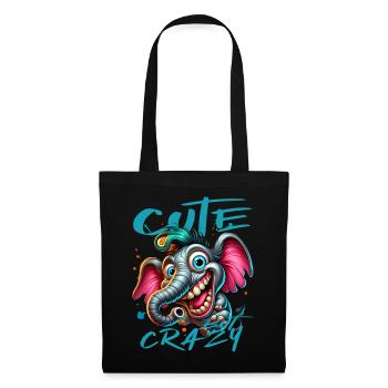 Cute but Crazy Elefant Comic Stil - Stoffbeutel - Schwarz - Vorne