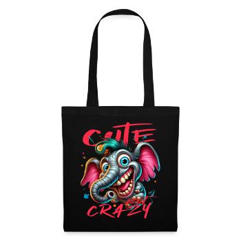 Style de bande dessinée éléphant mignon mais fou - Sac en tissu - noir - Devant