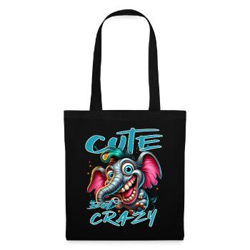 Cute but Crazy Elefant Comic Stil - Stoffbeutel - Schwarz - Vorne