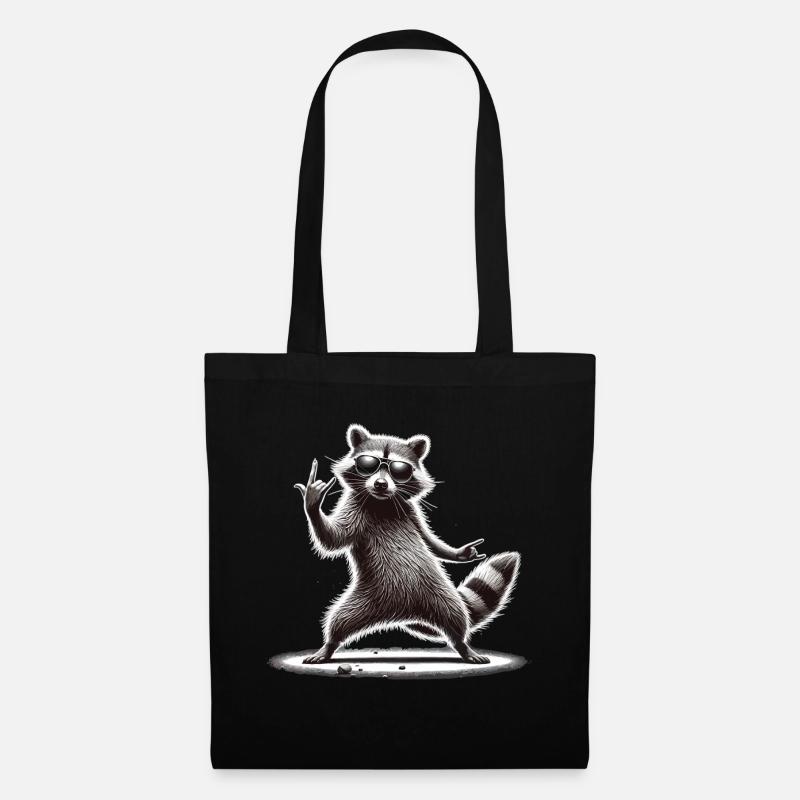 Rock-Waschbär – Metal und Coolness - Stoffbeutel - Schwarz