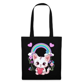 Arc-en-ciel Chaton Chat Chats Enfants Enfant Bébé - Sac en tissu - noir - Devant