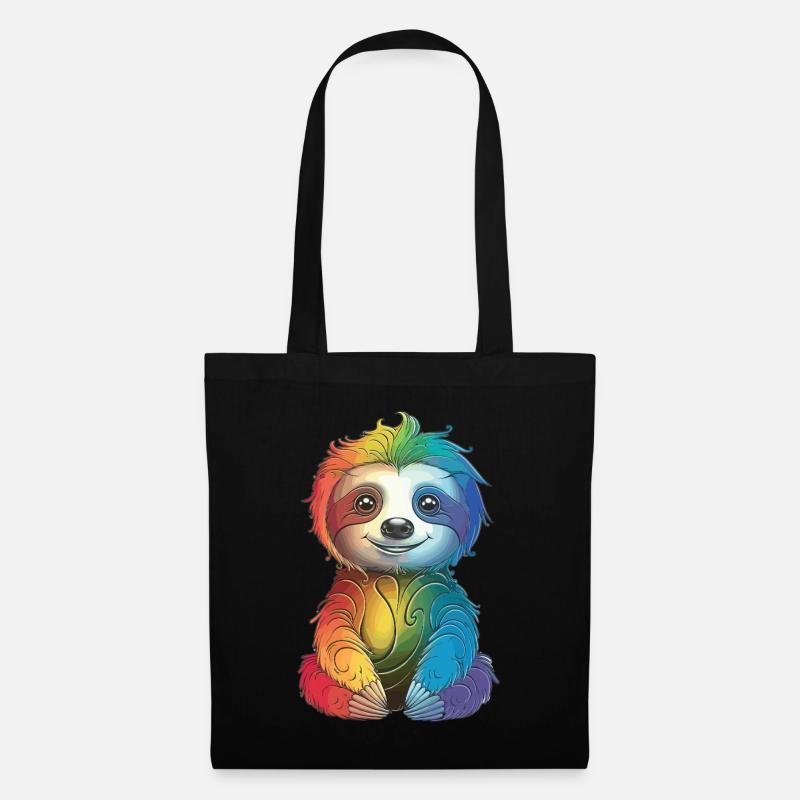 Buntes Regenbogen-Faultier - Geschenk Langschläfer - Stoffbeutel - Schwarz