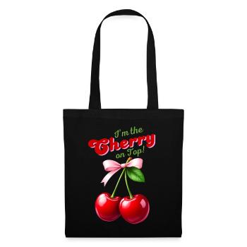 I'm the Cherry on Top - Kirschen mit rosa Schleife - Stoffbeutel - Schwarz - Vorne