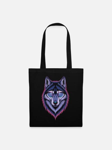 Techno Wolf Kunst - Stoffbeutel - Schwarz