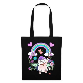 Chat, Chats, Printemps, Été, Enfants, Enfant - Sac en tissu - noir - Devant