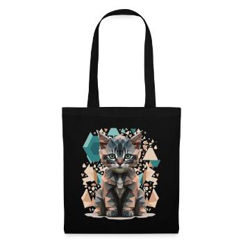 Low-Poly Katzen Kunst - Stoffbeutel - Schwarz - Vorne