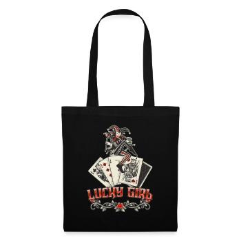 Lucky Girl Kartenspiel Joker Tattoo Style Poker - Stoffbeutel - Schwarz - Vorne