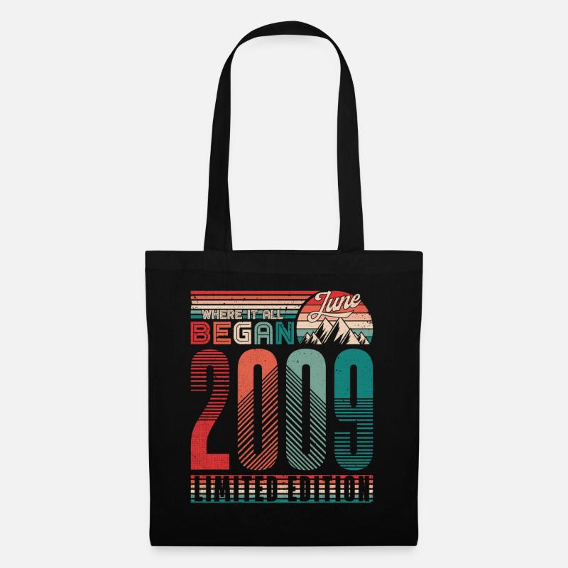 Geburtstag 2009 Jahrgang Juni Retro Geschenk - Stoffbeutel - Schwarz