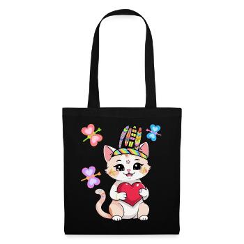 Hippie Cat Cats Kids Child Hippies - Tote Bag - black - Front