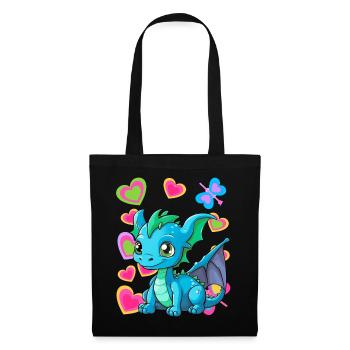 Baby Drache Drachen Kind Kinder - Stoffbeutel - Schwarz - Vorne
