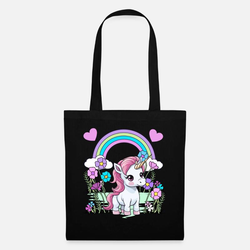 Einhorn Einhörner Fabelwesen Fabeltiere Kind - Stoffbeutel - Schwarz