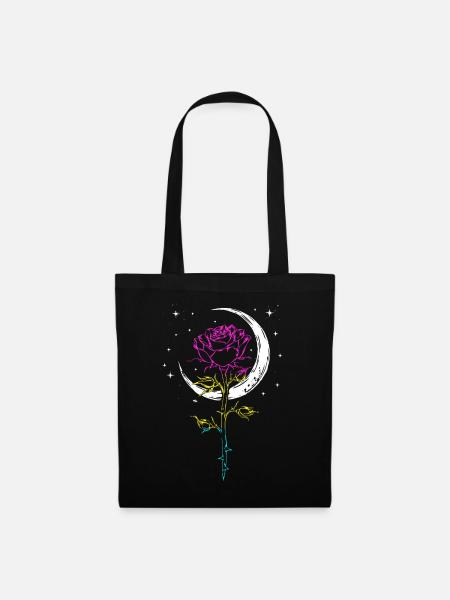Mystical Rose Crescent Moon LGBTQ Pansexual Flag W - Stoffbeutel - Schwarz