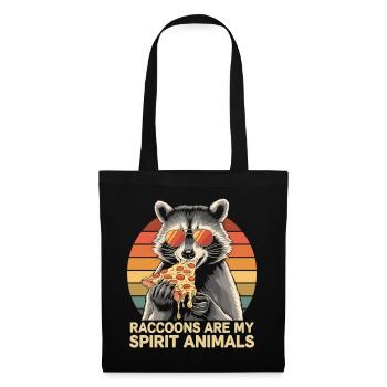 Waschbär Spirit Animal - Waschbär mit Pizza - Stoffbeutel - Schwarz - Vorne