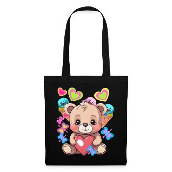Mignon Teddy Glace Crème Coeur Coeurs Enfant Enfants Bébé - Sac en tissu - noir - Devant
