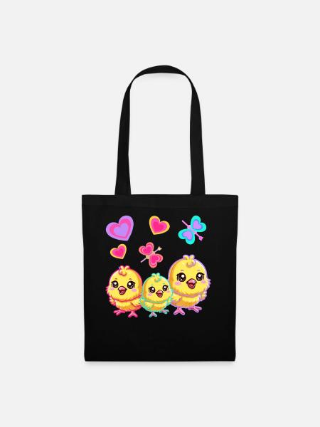 Retro Ostern Küken Kinder Kind Baby 80er 90er - Stoffbeutel - Schwarz
