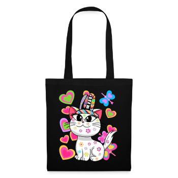 Chat Chats Hippie Hippies Chaton - Sac en tissu - noir - Devant