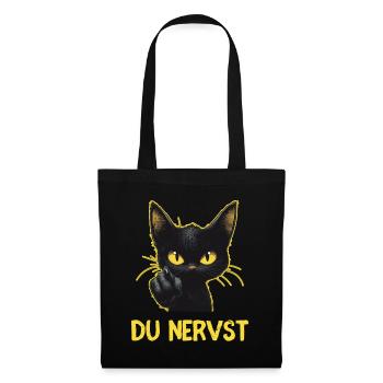 Witzige schwarze Katze sagt: Du nervst - Stoffbeutel - Schwarz - Vorne