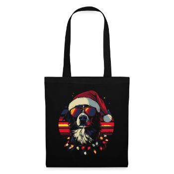 Border Collie mit Weihnachtsmütze und Sonnenbrille - Stoffbeutel - Schwarz - Vorne
